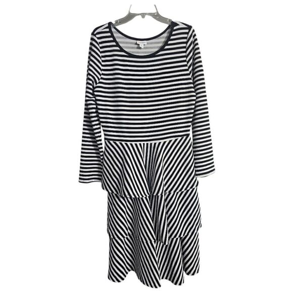LULAROE Georgia Midi Dress Black/White Striped Tiered Ruffle - Size XL - Picture 1 of 9